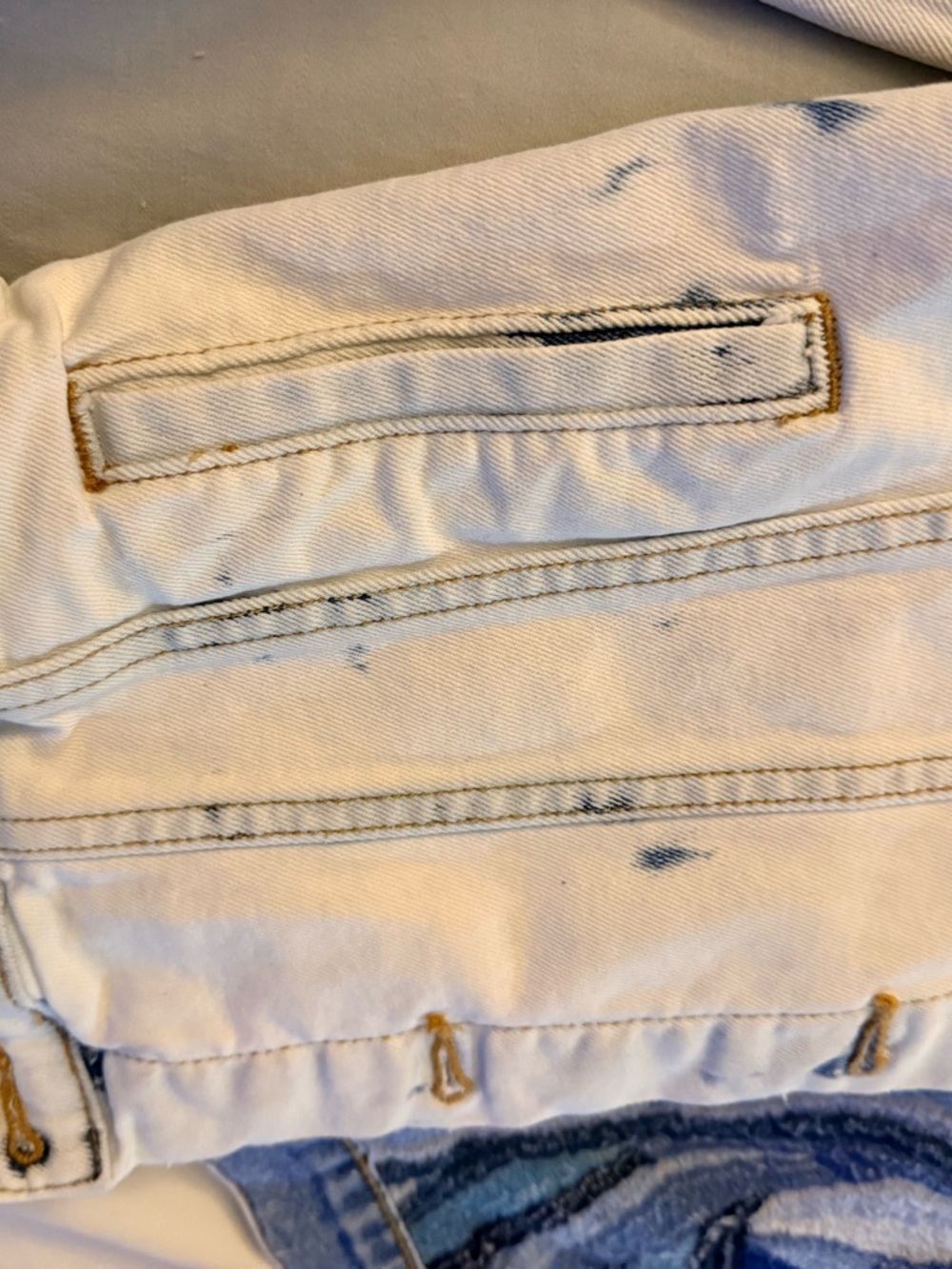 DRIFTWOOD White Jacket and bell bottom jeans with a beautiful blue crochet. - Picture 7 of 14